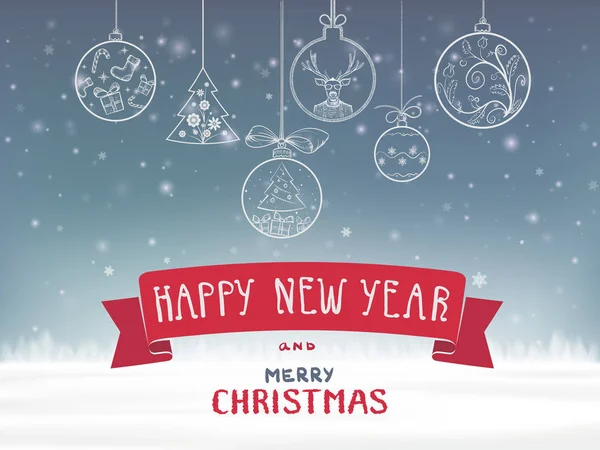 Carte Voeux Noël Avec Paysage Enneigé Fond Hiver Illustration Vectorielle — Image vectorielle