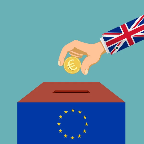 Brexit Storbritannien Från Europeiska Unionen Mänsklig Hand Med Euromynt Vektorillustration — Stock vektor