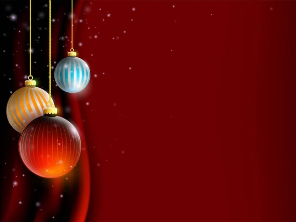 Decorazioni Palline Natale Tenda Rossa Sfondo Capodanno Illustrazione Vettoriale — Vettoriale Stock