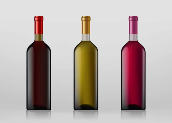 Vector Illustration Set Wine Bottles Gray Background — Stock Vector