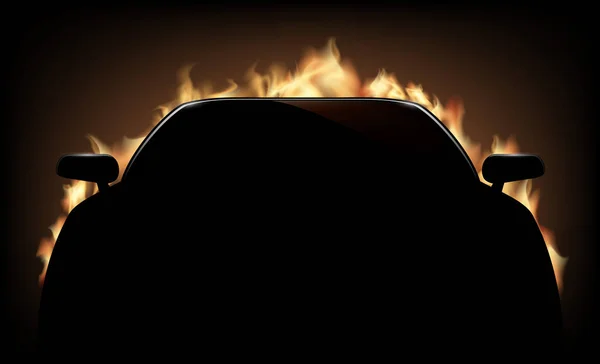 Силуэт Автомобиля Пламенем Огнем Темном Фоне — стоковый вектор