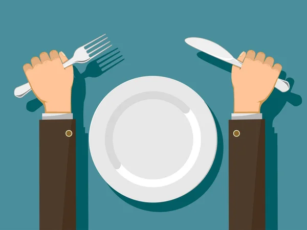 Fork Knife Avatar Hands White Empty Plate — Stock Vector