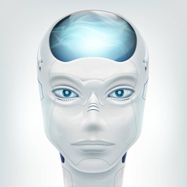 Yüz robot android. Beyaz arka plan üzerinde izole. Vektör çizim.