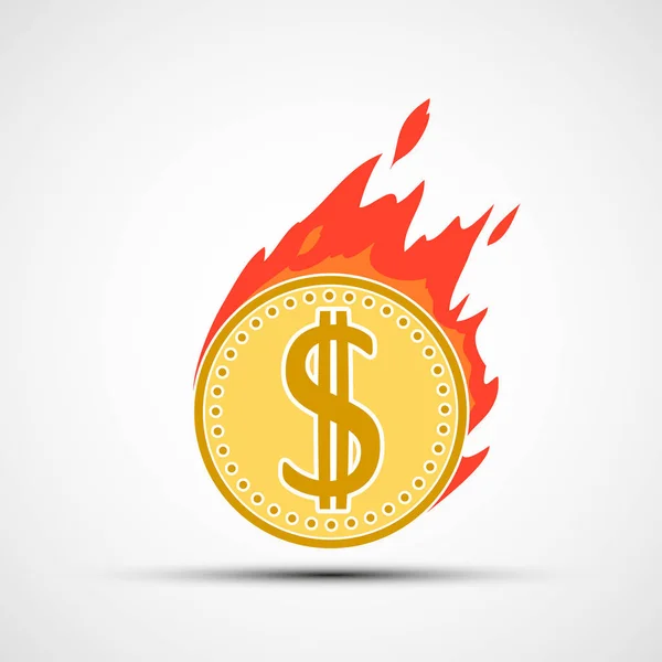 Dollar Van Munt Brand Geld Vlammen Branden Vectorillustratie — Stockvector