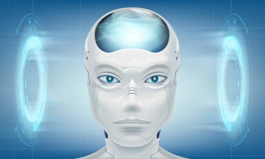 Kafa robot android. Modern teknoloji arka planda. Vektör çizim.
