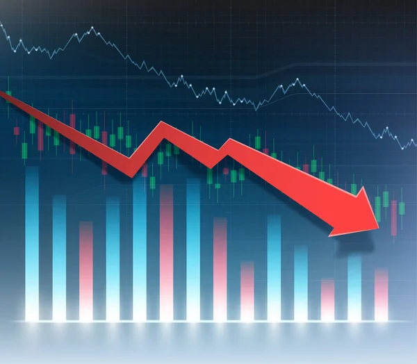 Grafico Finanziario Con Freccia Rossa Verso Basso Grafico Della Recessione — Vettoriale Stock
