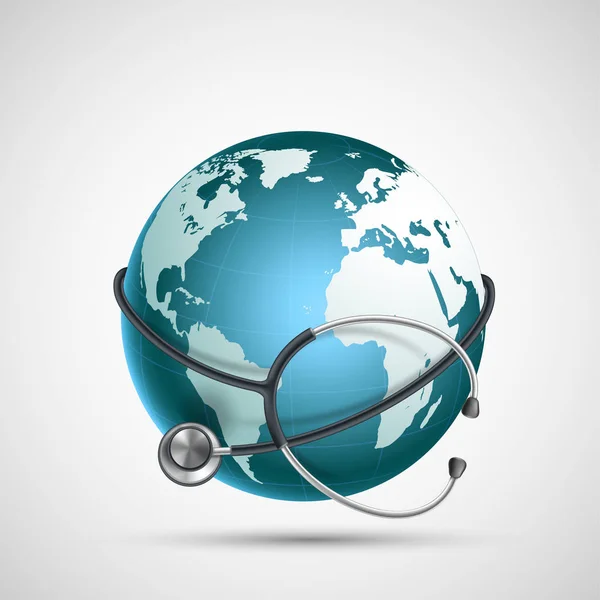 World Health Day Icon Planet Earth Stethoscope Vector Illustration — Stock Vector