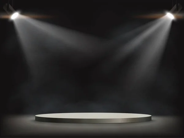 Spotlights Illuminates Empty Stage Background Presentation Awards Vector Illustration — Stock Vector