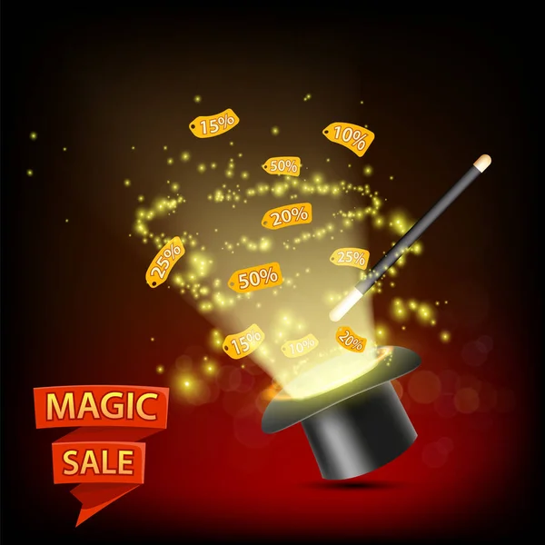 Big Sale Magic Hat Discounted Price Tags Vector Illustration — Stock Vector