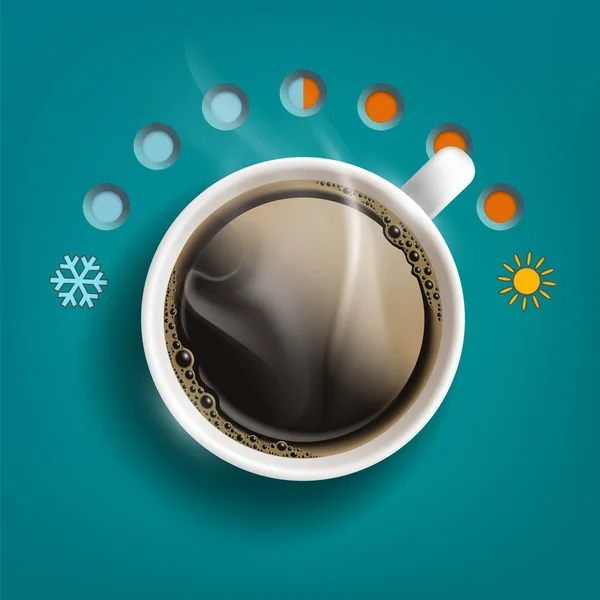 Sıcak Fincan Kahve Çay Gibi Bir Sıcaklık Regülatörü Üstten Görünüm — Stok Vektör