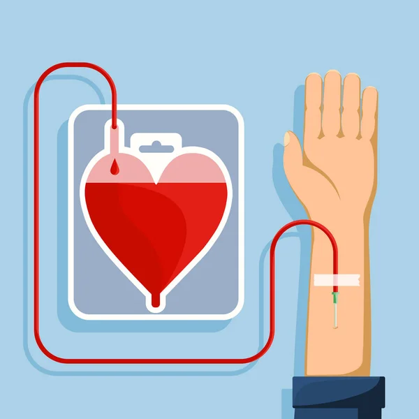 Blood donation. Bag in shape of a red human heart. — Stock Vector