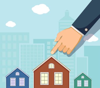 Adam evde bir parmak işaret eder. Bir emlak alımı