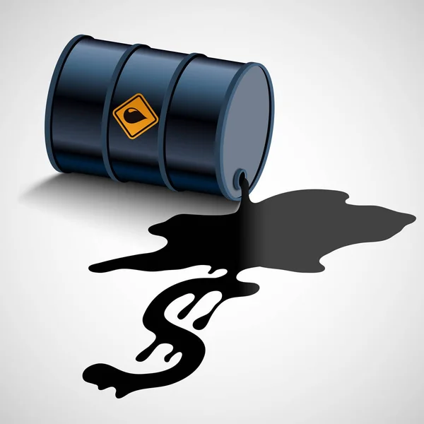 Barril con combustible. El petróleo fluye en un signo de dólar . — Vector de stock