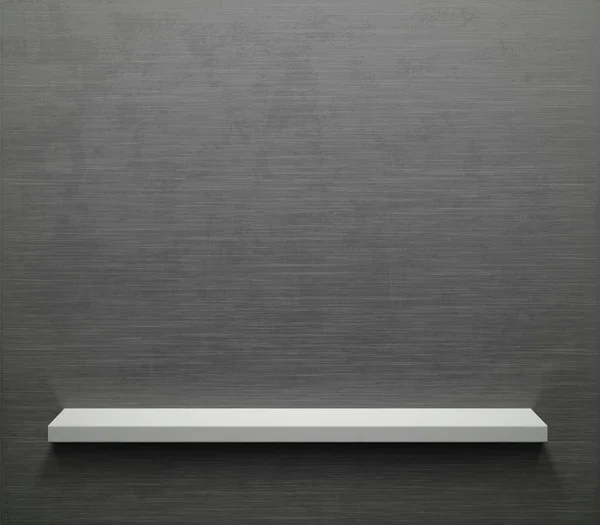 Estante vacío en una pared de metal gris. Antecedentes de plantilla de bookshe — Vector de stock