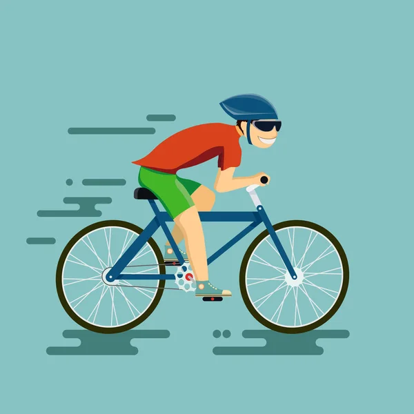 Hombre Feliz Montando Una Bicicleta Ilustración Vectorial Estilo Gráficos Planos — Vector de stock