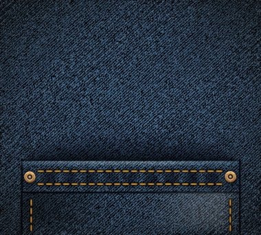 Denim dokusu üzerinde boş cep. Kumaş arka plan. Stok vektör illüstrasyon.