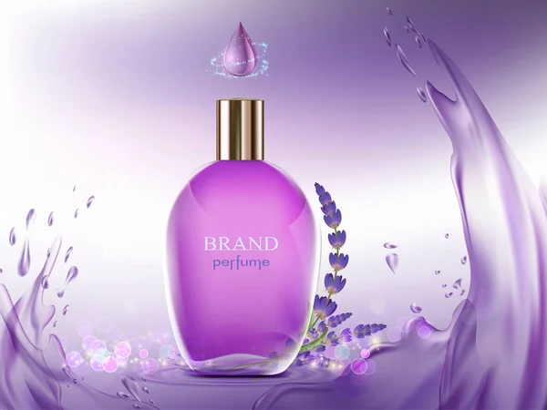 Parfum Glazen Fles Geur Van Lavendel Bloem Vector Illustratie — Stockvector