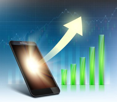 Kripto para ticareti. Borsa. Akıllı telefon ekranında ok işareti