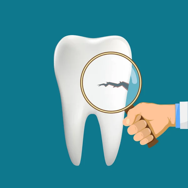 Dentista Con Una Lupa Muestra Una Caries Dental Ilustración Vectorial — Archivo Imágenes Vectoriales