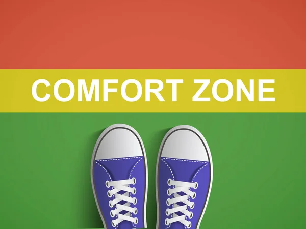 Man staat voor de lijn met de inscriptie comfort zone — Stockvector