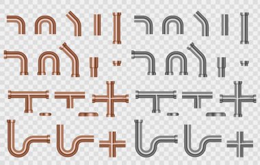 Kanalizasyon boruları ve bağlantı parçaları. Saydam bir backgrou üzerinde izole ayarlayın