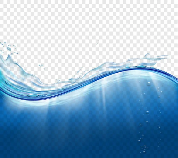 Superficie de agua con olas y salpicaduras. Aislado sobre un fondo transparente . — Vector de stock