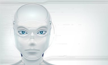 Fütüristik kafa robotu android. Beyaz arka planda