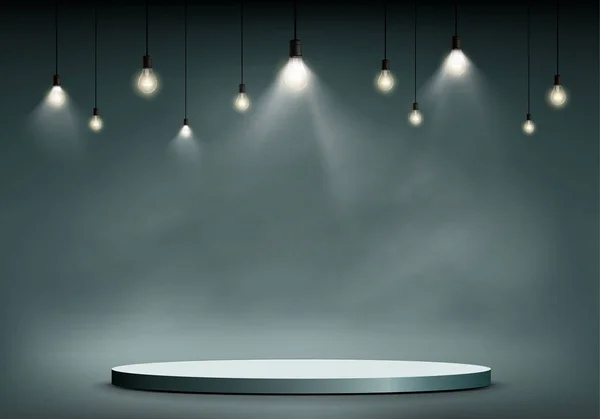 Scène ronde ou podium illuminé par des ampoules . — Image vectorielle