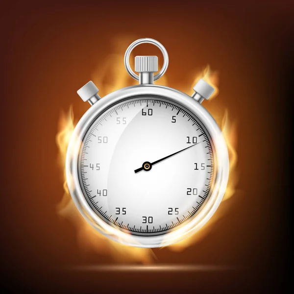 Chronomètre de sport avec une flèche brûlant dans la flamme . — Image vectorielle