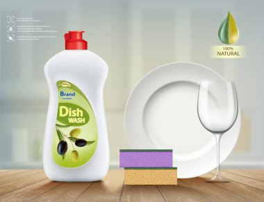 Zeytinyağı ile bulaşık sabunu. Etiket desig ile plastik şişe