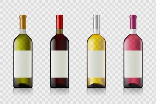 Juego de botellas de vino con etiquetas en blanco — Vector de stock