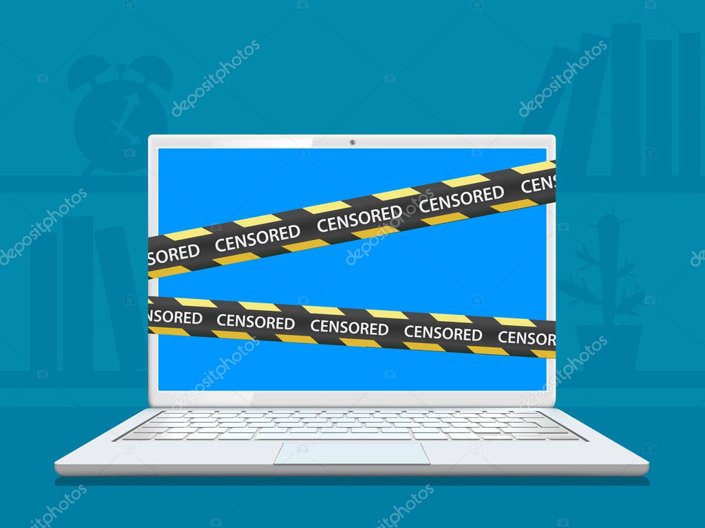 Warning Tape With The Word Censorship On The Laptop Screen Vector Illustration Premium Vector In Adobe Illustrator Ai Ai Format Encapsulated Postscript Eps Eps Format