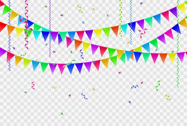 Garlands of flags and confetti with ribbons. — Stock Vector