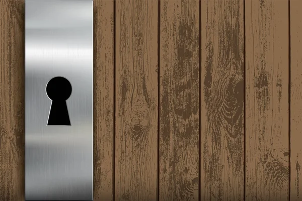 金属製のロックと鍵穴付きの木製ドア — ストックベクタ