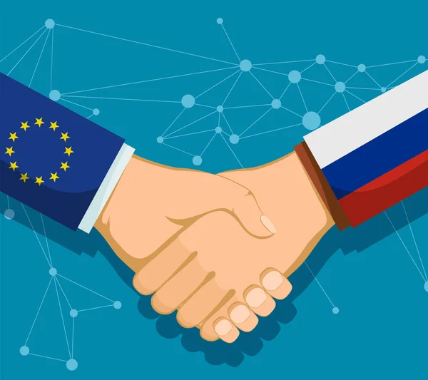 Podání rukou dvou prezidentů. Evropská unie a Rusko. — Stockový vektor