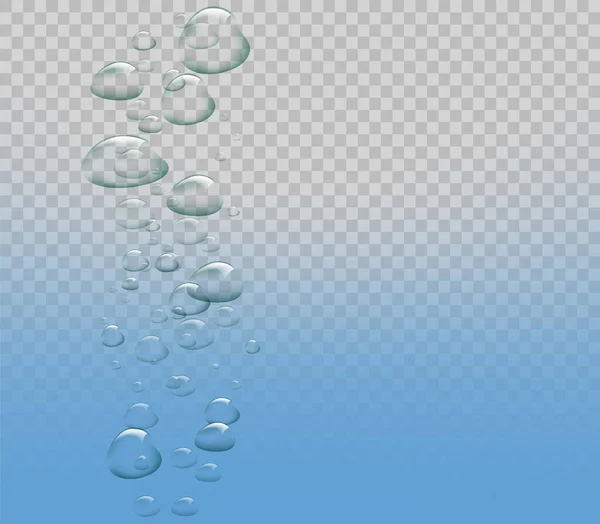 Průhledné bubliny pod vodou. Uhličitan nápoj nebo šampaňské — Stockový vektor