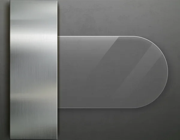 Placa transparente de vidrio sobre fondo metálico. Plantilla Banner — Archivo Imágenes Vectoriales
