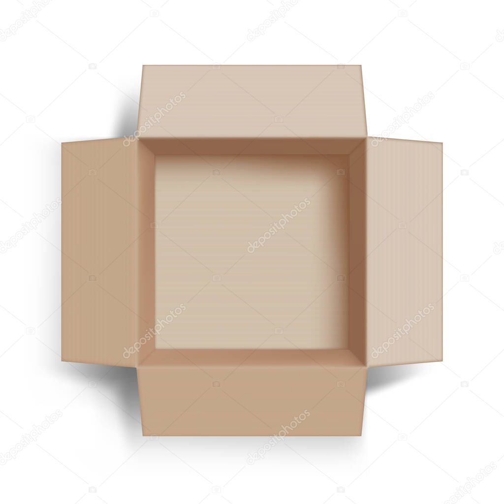 Template empty open cardboard box. Top view