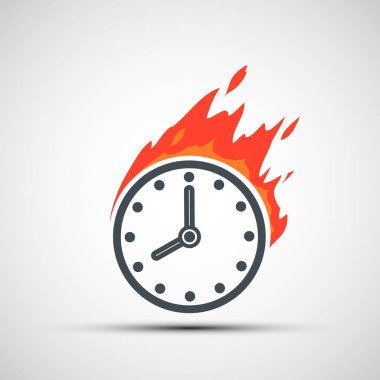 Watch dial icon on fire. Clock face logo clipart