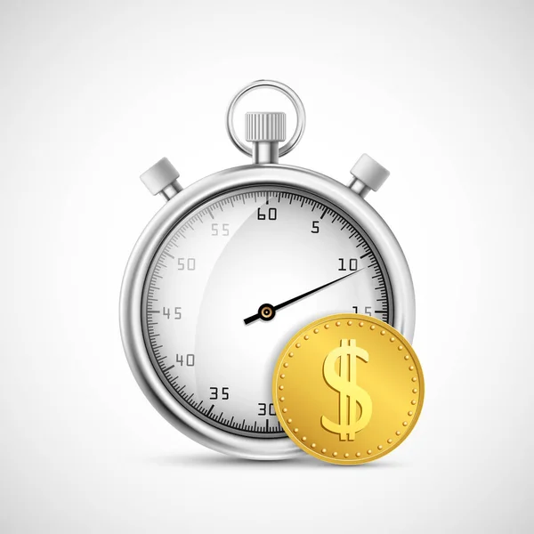 Ikona časovače nebo stopek vedle zlaté dolarové mince — Stockový vektor