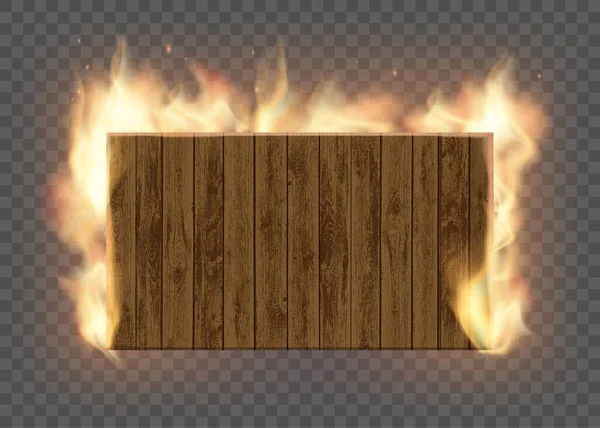 Wooden Textured Plate Fire Banner Template Isolated Transparent Background Vector — Stock Vector