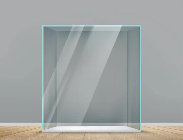 Cube Verre Transparent Vide Intérieur Vitrine Pour Présentation Modèle Vectoriel — Image vectorielle