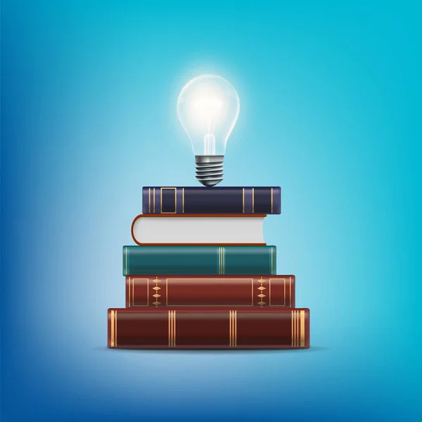 Pilha Livros Com Uma Lâmpada Acima Conceito Leitura Educação Ilustração — Vetor de Stock