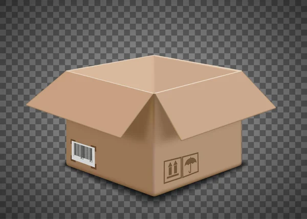 Open Cardboard Box Template Isolated Transparent Background Vector Illustration — Stock Vector