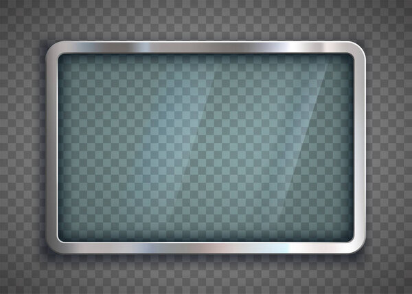 Metal square frame with glass. Template copy space isolated on a transparent background. Vector illustration.