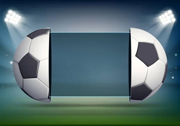 Voetbal Scorebord Met Ballen Het Stadion Veld Blanco Scherm Met — Stockvector