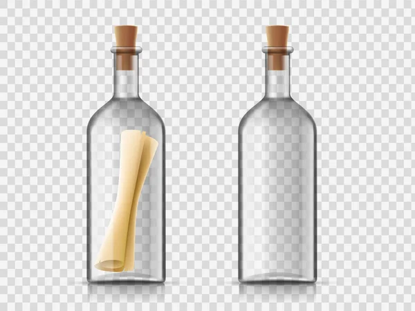 Messaggio Una Bottiglia Vetro Modello Isolato Uno Sfondo Trasparente Illustrazione — Vettoriale Stock