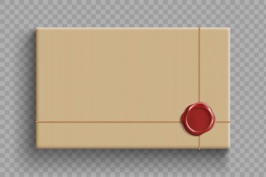 Balmumu mühürlü karton kutu. Parsel şablonu şeffaf arkaplanda izole edildi. Vektör illüstrasyonu.