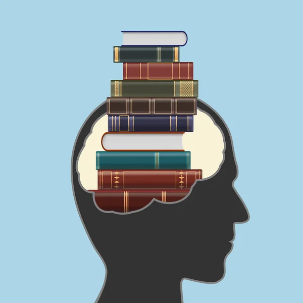 Human Head Stack Books Vector Illustration — Stock Vector