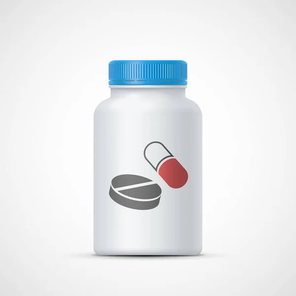 Garrafa Plástico Branco Com Vitaminas Comprimidos Embalagem Para Medicamentos Isolado — Vetor de Stock